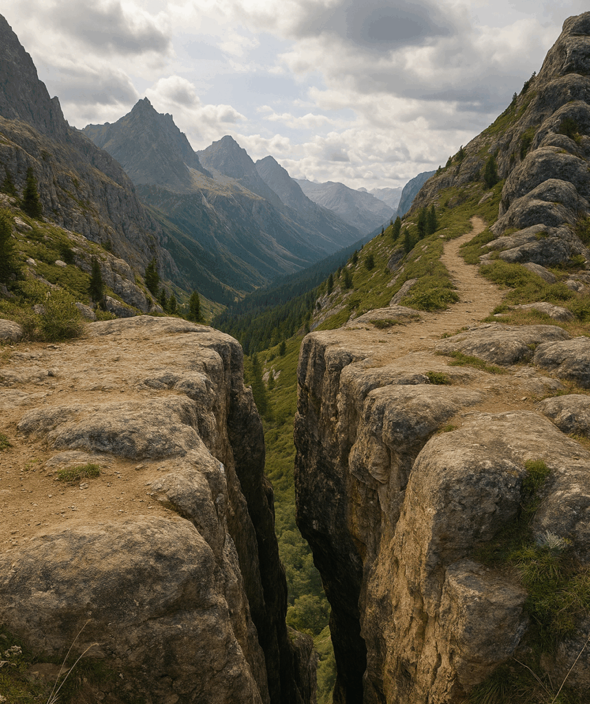 Mountain pass with a gap in the middle