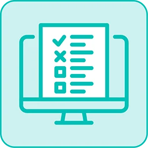 Activity icon - an illustration of a piece of a paper with writing, checkmark, and an X.